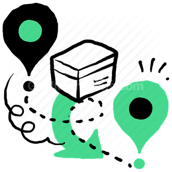 delivery, shipping, route, box, package, marker, pin, location, track