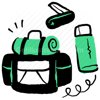 hiking, backpack, bag, bottle, drink, beverage, camping, camp