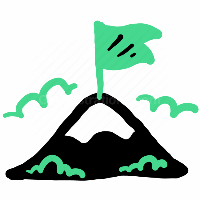 mountain, top, flag, target, accomplishment, goal, clouds