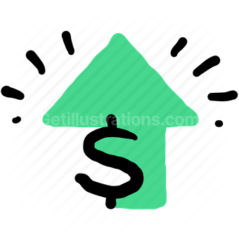 arrow, up, increase, dollar, money, upward, investment, profit