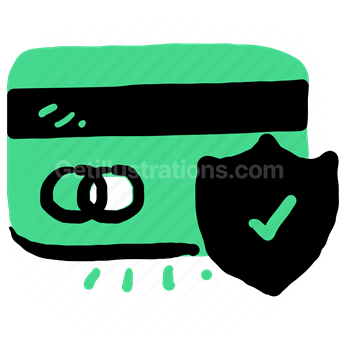 card, credit, debit, shield, insurance, protection, checkmark