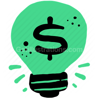 lightbulb, light, idea, thought, dollar, money, profit