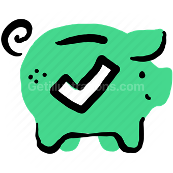 piggy, bank, banking, savings, checkmark, approve, confirm