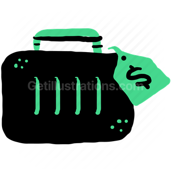 suitcase, briefcase, luggage, price, tag, dollar, money