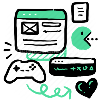 website, browser, controller, game, games, heart, wireframe