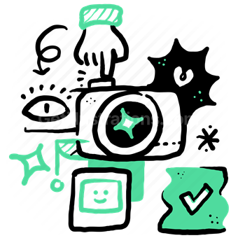 camera, device, checkmark, hand, gesture, eye, photo, picture, wireframe
