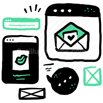 wireframe, message, envelope, chat, website, browser