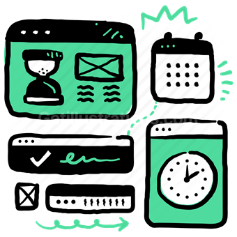 wireframe, clock, hourglass, calendar, date, schedule, deadline