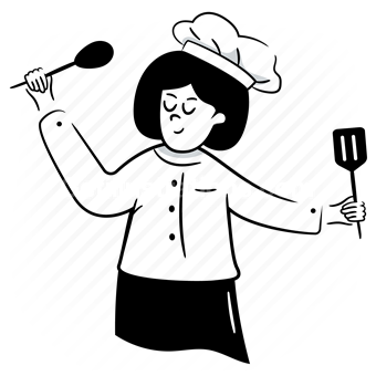 occupation, job, woman, chef, cooking, cook, spoon, spatchula, service