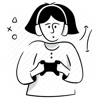 gaming, video game, woman, people, controller, device, headphone, headset
