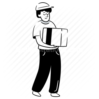 box, package, shipping, delivery, man, people, hat, occupation, job