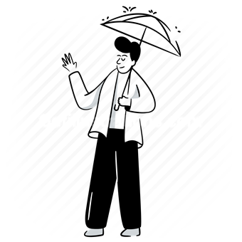 protection, safety, umbrella, rain, raining, man, people