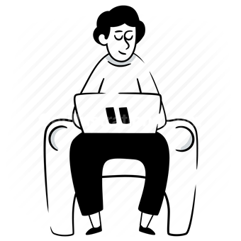 laptop, computer, armchair, electronic, device, man, people, remote, online
