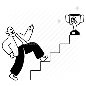 trophy, award, reward, achievement, accomplishment, man, ladder, climb, stairs