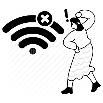 wifi, wireless, disconnect, xmark, woman, error, internet