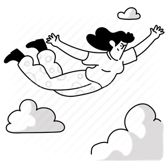 woman, fall, falling, female, clouds, fly, flying, transport, transportation
