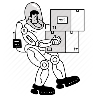 astronaut, boxes, box, delivery, deliver, package, man