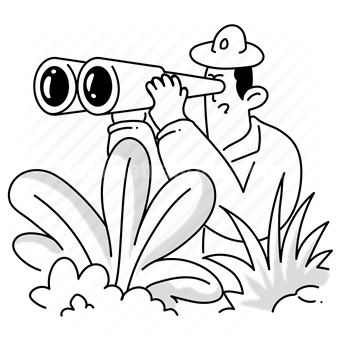 binoculars, research, search, plant, nature, outdoors, man