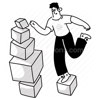 build up, building, box, squares, shapes, man, construction