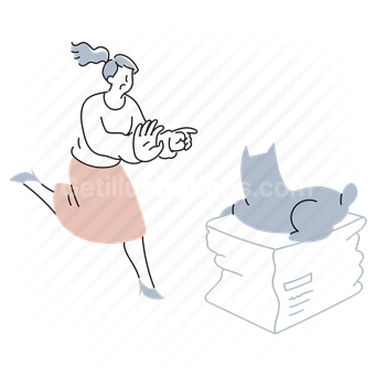 cat, box, package, damage, fragile, packaging, woman, people