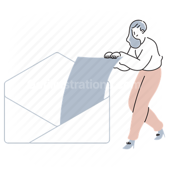 envelope, email, document, paper, page, mail, woman, people