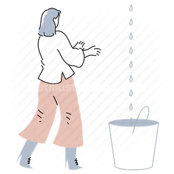 water, drops, drip, bucket, liquid, leaking, leak, leakage, woman, people