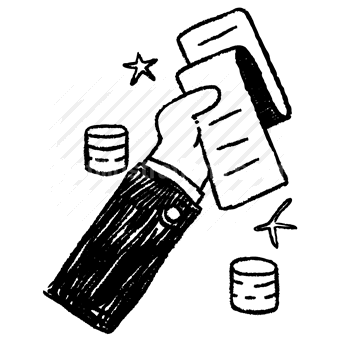 receipt, document, coin, stack, hand, gesture, paper