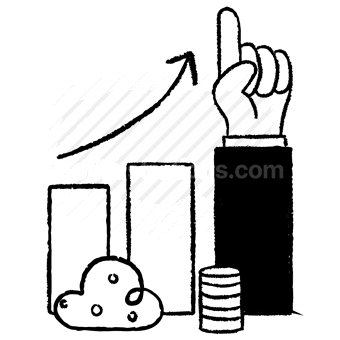 increase, arrow, graph, chart, hand, gesture, cloud, coins