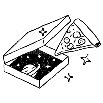 box, pizza, slice, space, outerspace, planet, stars