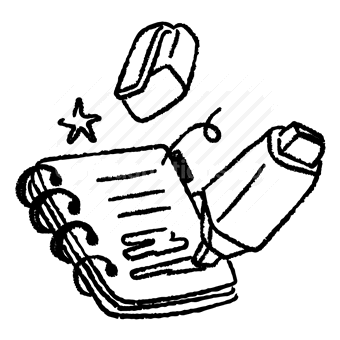 notebook, highlighter, eraser, doodle, star