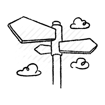 signpost, directions, clouds, arrows, guidance
