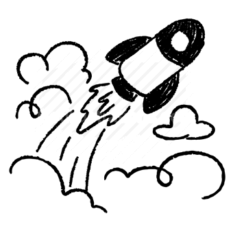 rocket, launch, clouds, doodle, space