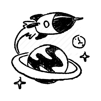 rocket, planet, orbit, stars, space