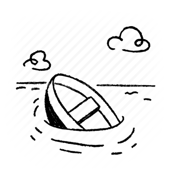 boat, ocean, clouds, waves, solitude