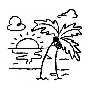 palm-tree, sunset, ocean, clouds, tropical