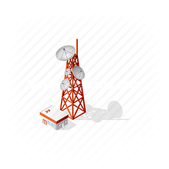 communication, satellite, tower, building