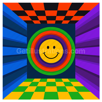 happiness, positivity, vibrant, geometric, psychedelic, retro, pop art