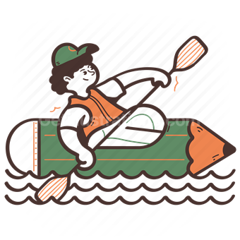 boat, pencil, water, canoe, man, people