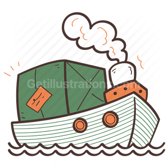 boat, ship, box, package, delivery, water, shipping
