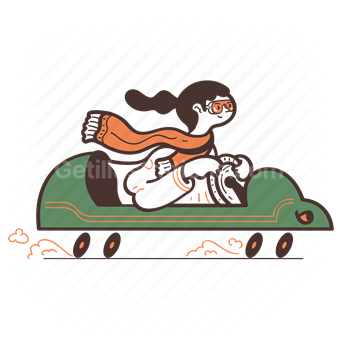 car, vehicle, drive, woman, people, scarf, goggles