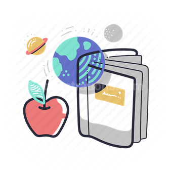 universe, learning, book, ebook, planets, apple, knowledge