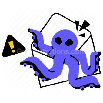 envelope, message, alert, warning, danger, octopus, spam, virus