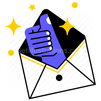 thumbs up, hand, gesture, envelope, message, approve, confirm, verify