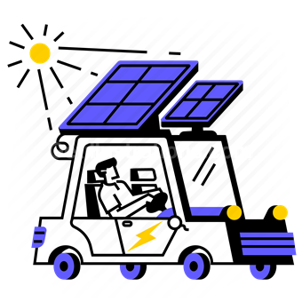 solar, panel, car, vehicle, travel, transport, man, sun