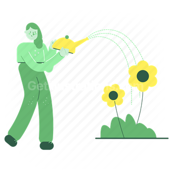 woman, female, gardening, garden, flower, watering