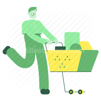 man, male, cart, shop, groceries