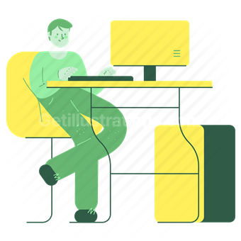 man, male, person, workspace, desk, computer, monitor