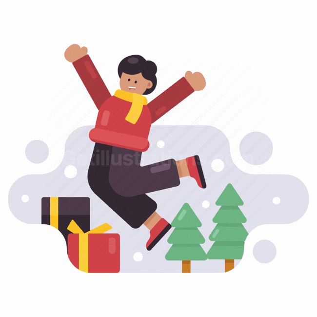 christmas, present, gift, tree, snow, snowing, winter