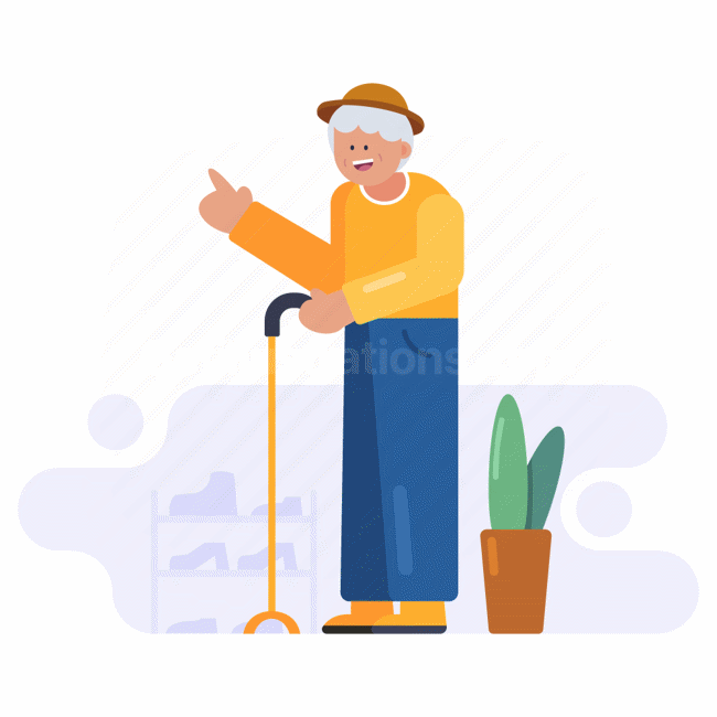elder, woman, elderly, cane, shoe, plant, people