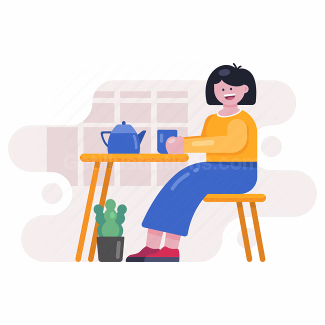 woman, drink, beverage, table, home, tea, plant